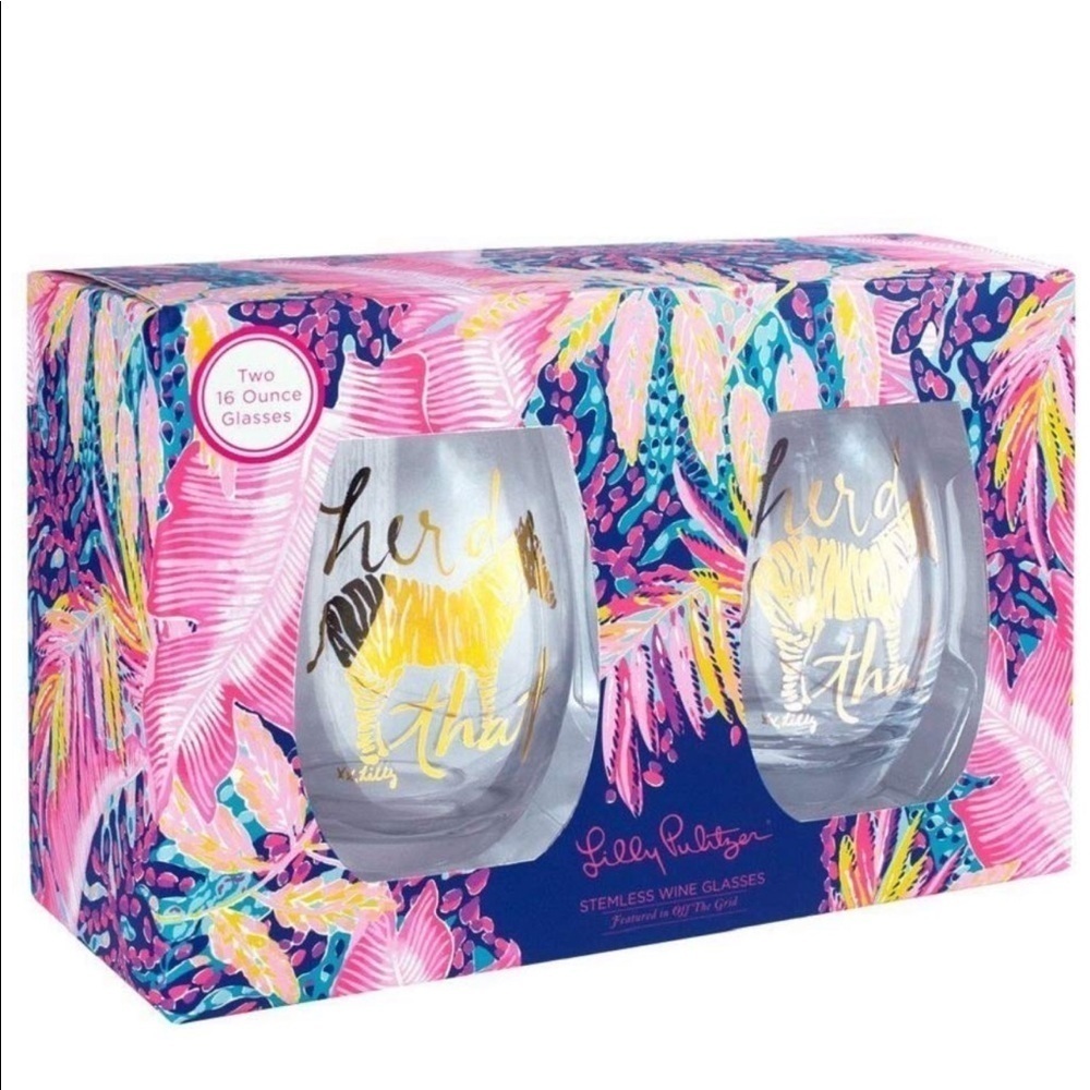LILLY PULITZER Off the Grid Wine Glasses Set of Two New in Box